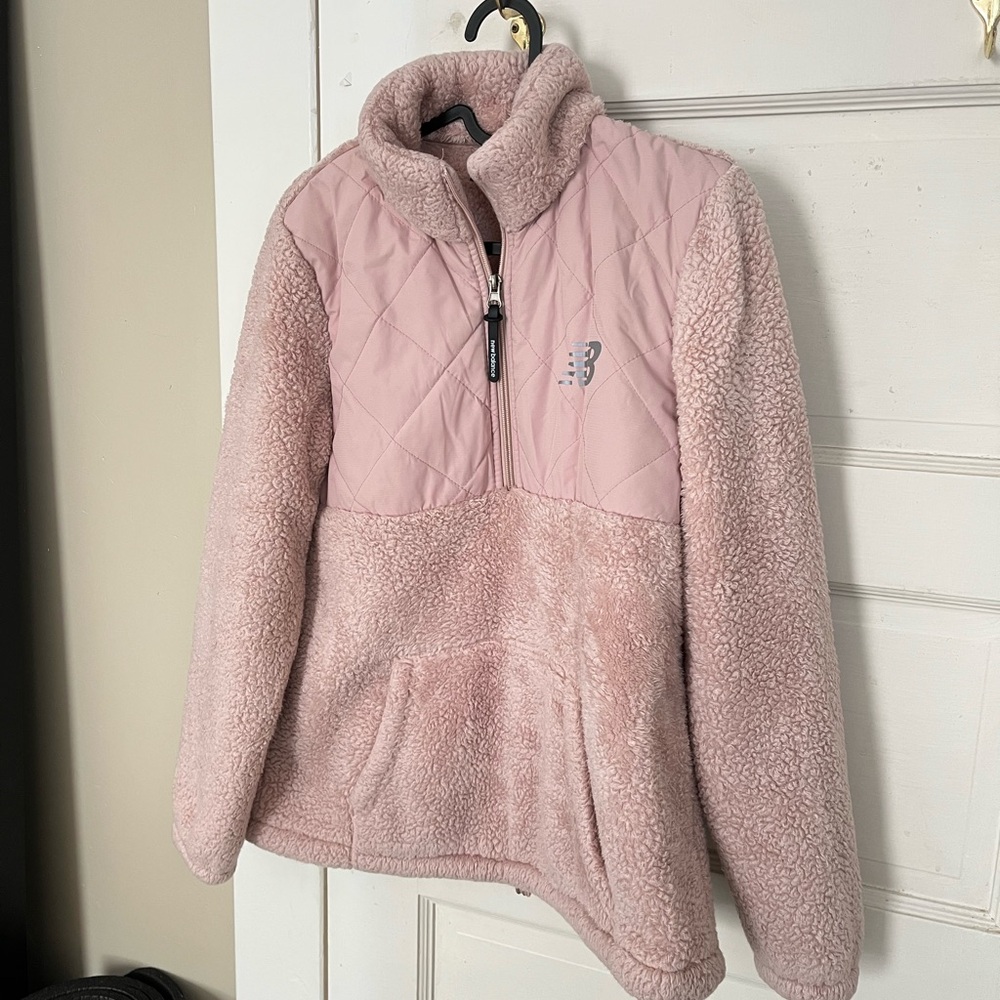 New Balance Blush Pink Sherpa Half-Zip Pullover Sweater